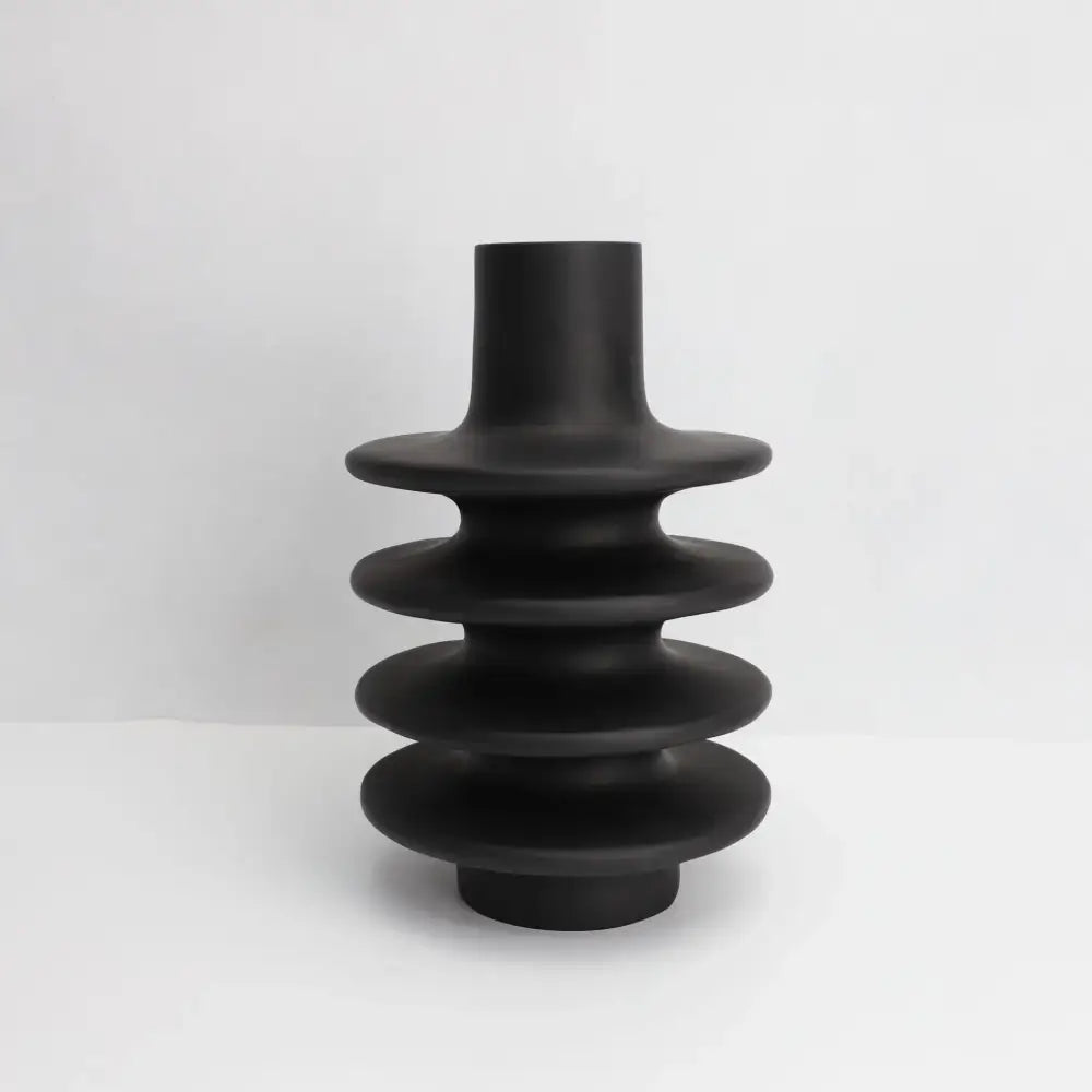 Black Geometric Ceramic Vase Spiral Design