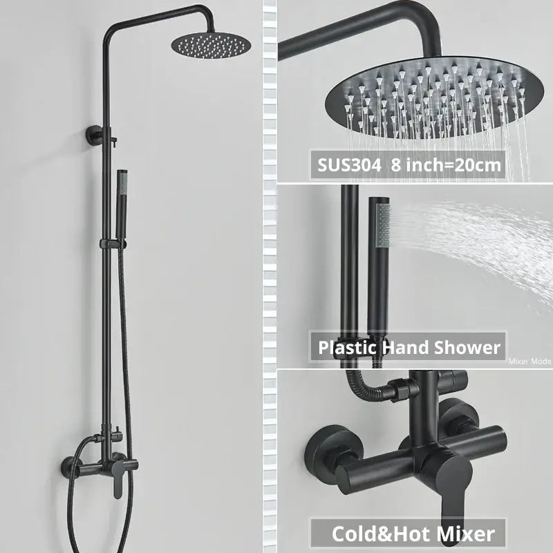 Matte Black Rainfall Shower Set