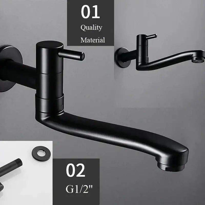 Black Swivel Kitchen Faucet 36cm 360-Degree