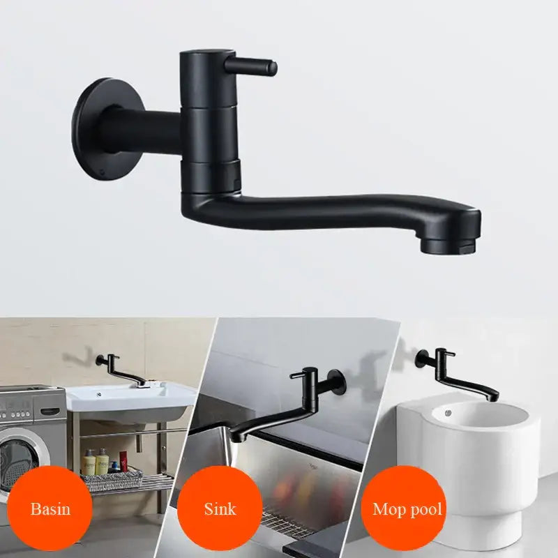 Black Swivel Kitchen Faucet 36cm 360-Degree