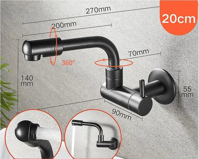Black Rotating Kitchen Faucet 29cm Brass