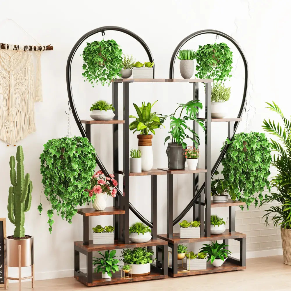 Six-Tier Black Metal Plant Stand for Entryways
