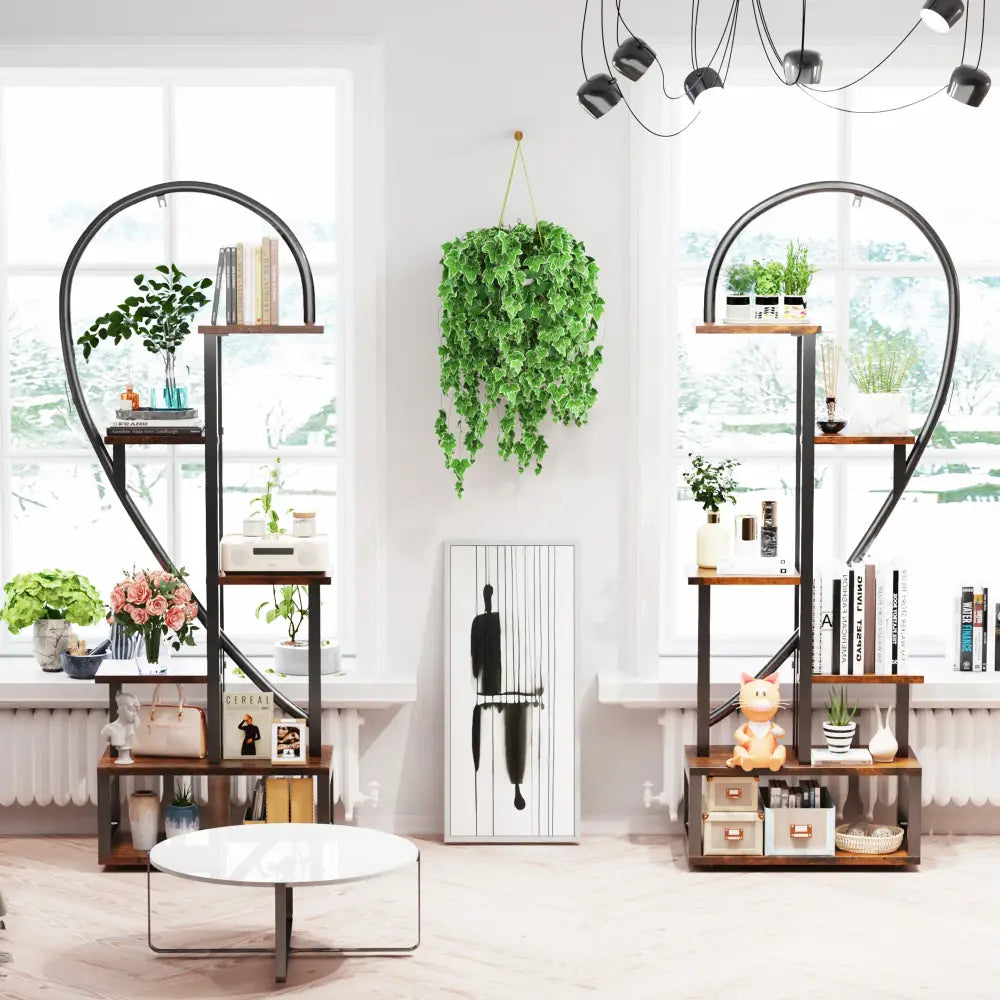 Six-Tier Black Metal Plant Stand for Entryways