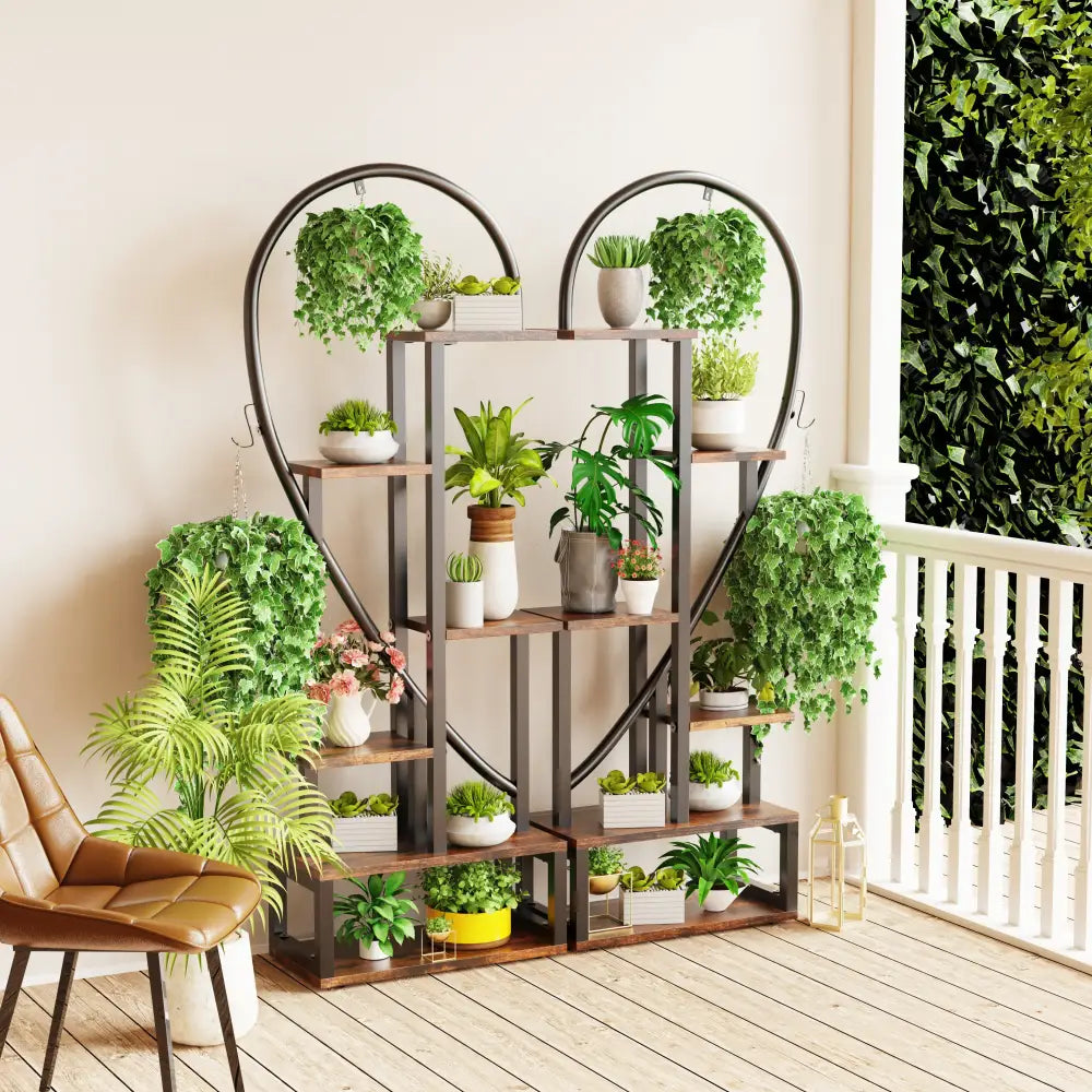 Six-Tier Black Metal Plant Stand for Entryways