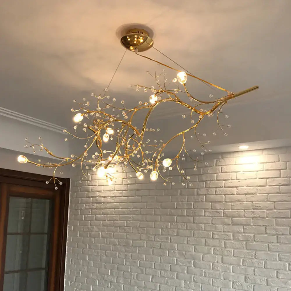 Gold Metallic Branch Crystal Bead Chandelier