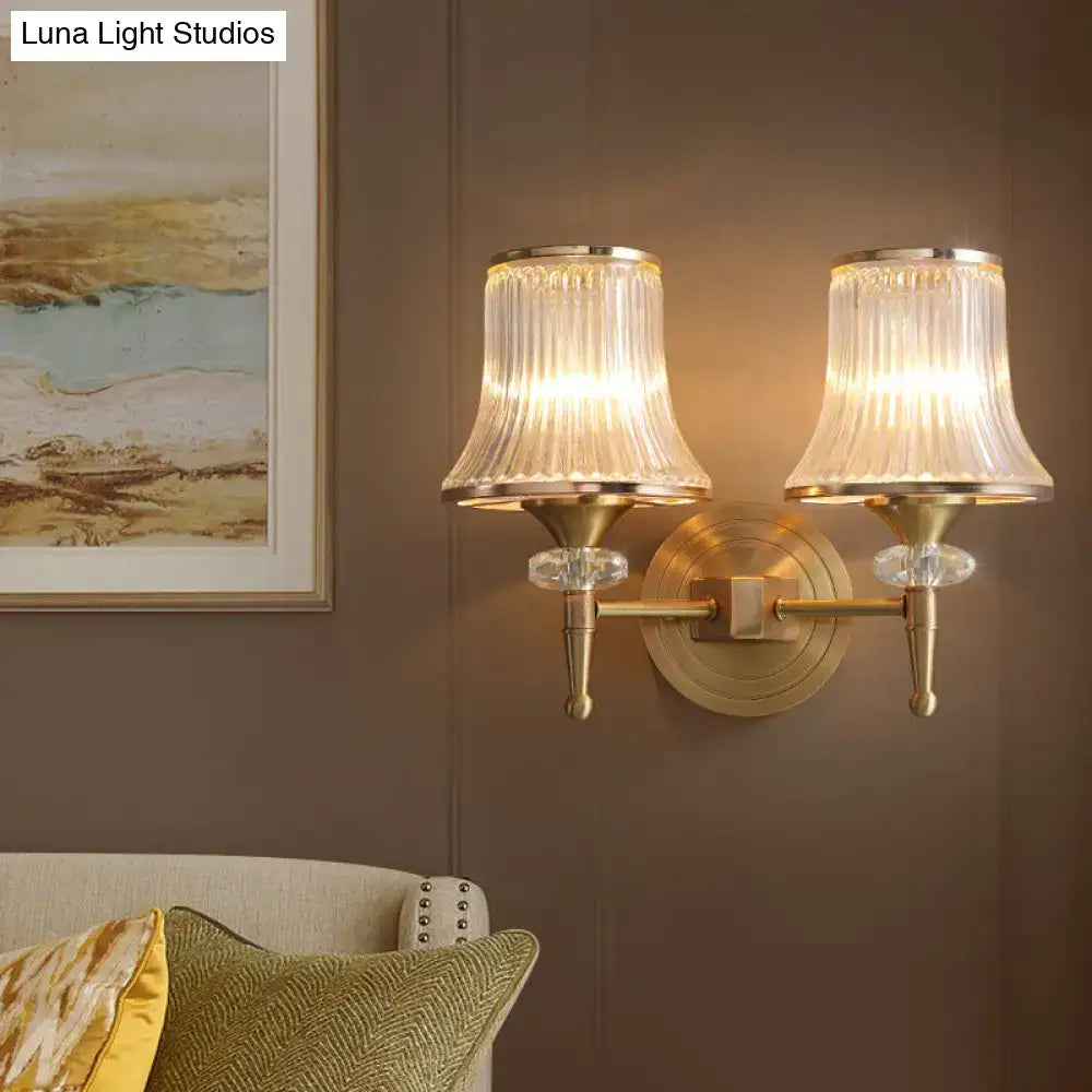 Brass Crystal Ribbed Sconce