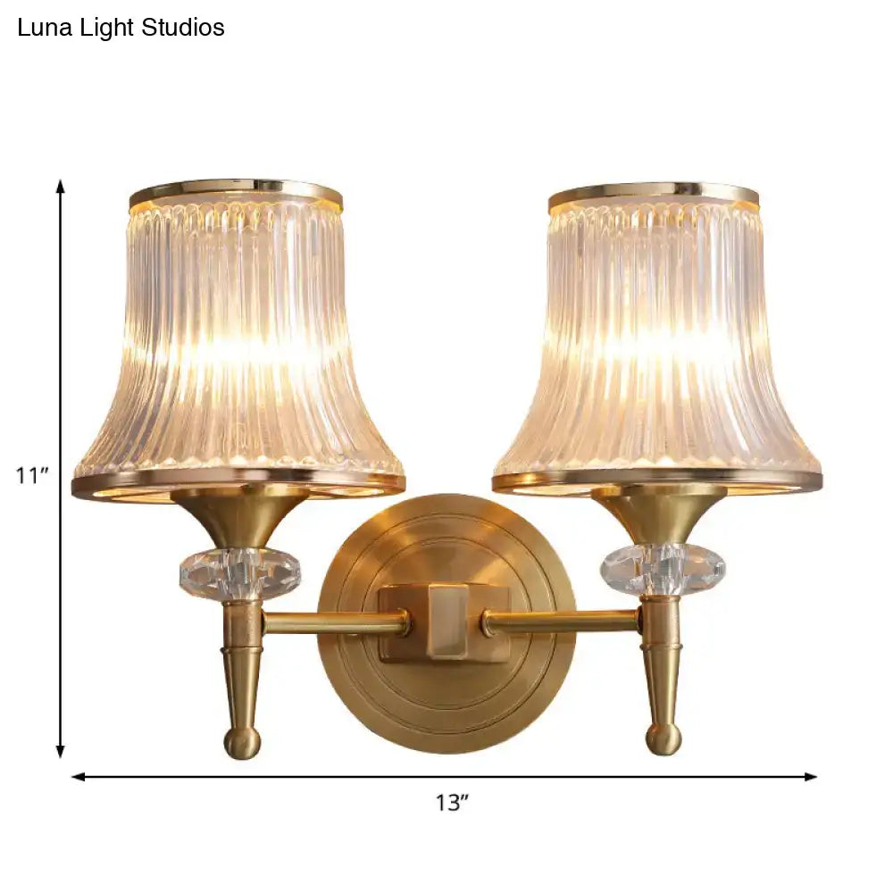 Brass Crystal Ribbed Sconce