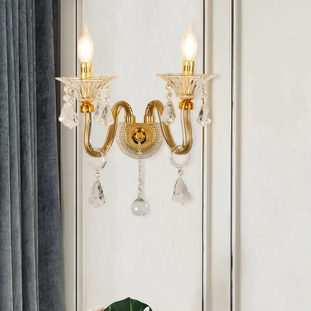 Brass Crystal Candle Sconce