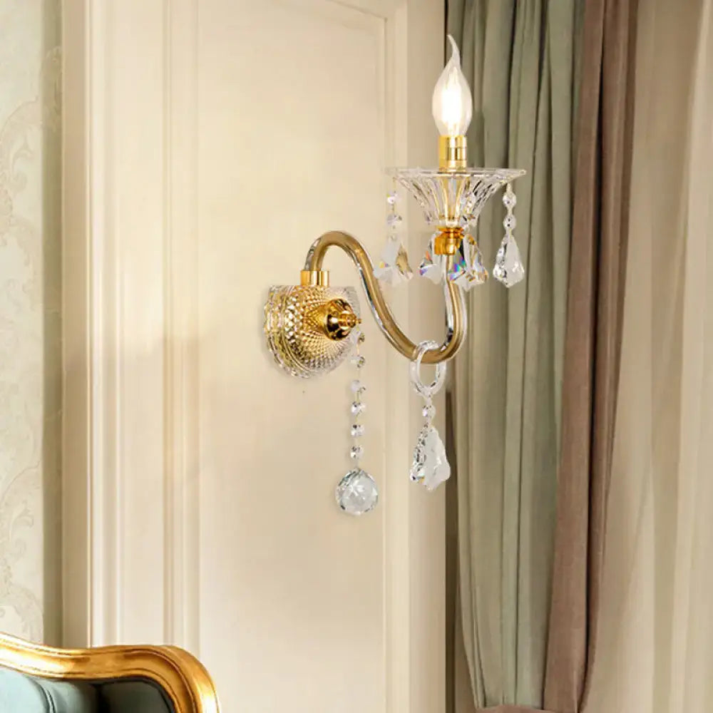 Brass Crystal Candle Sconce