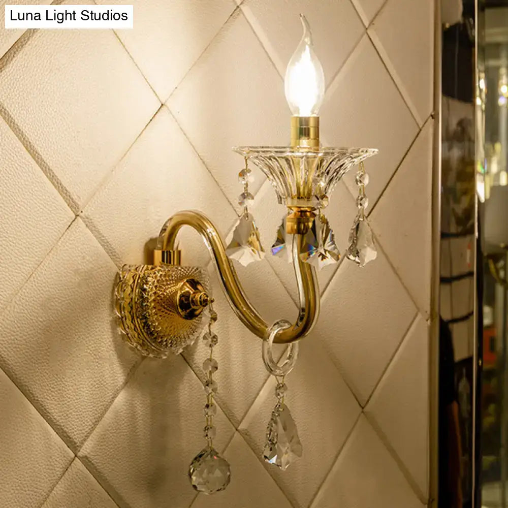 Brass Crystal Candle Sconce