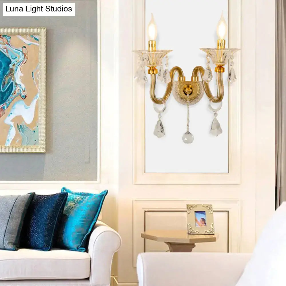 Brass Crystal Candle Sconce
