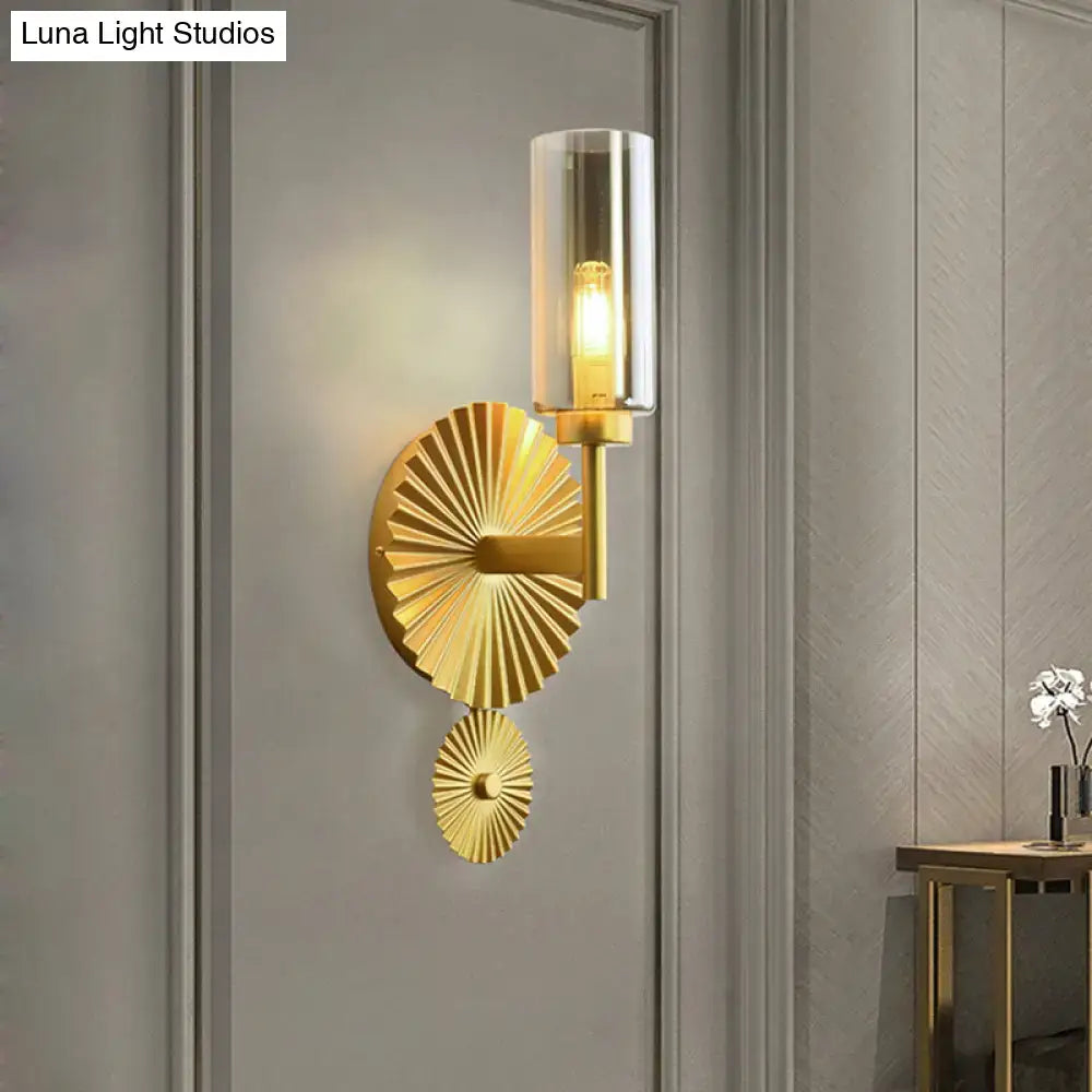 Brass Scalloped Amber Glass Sconce