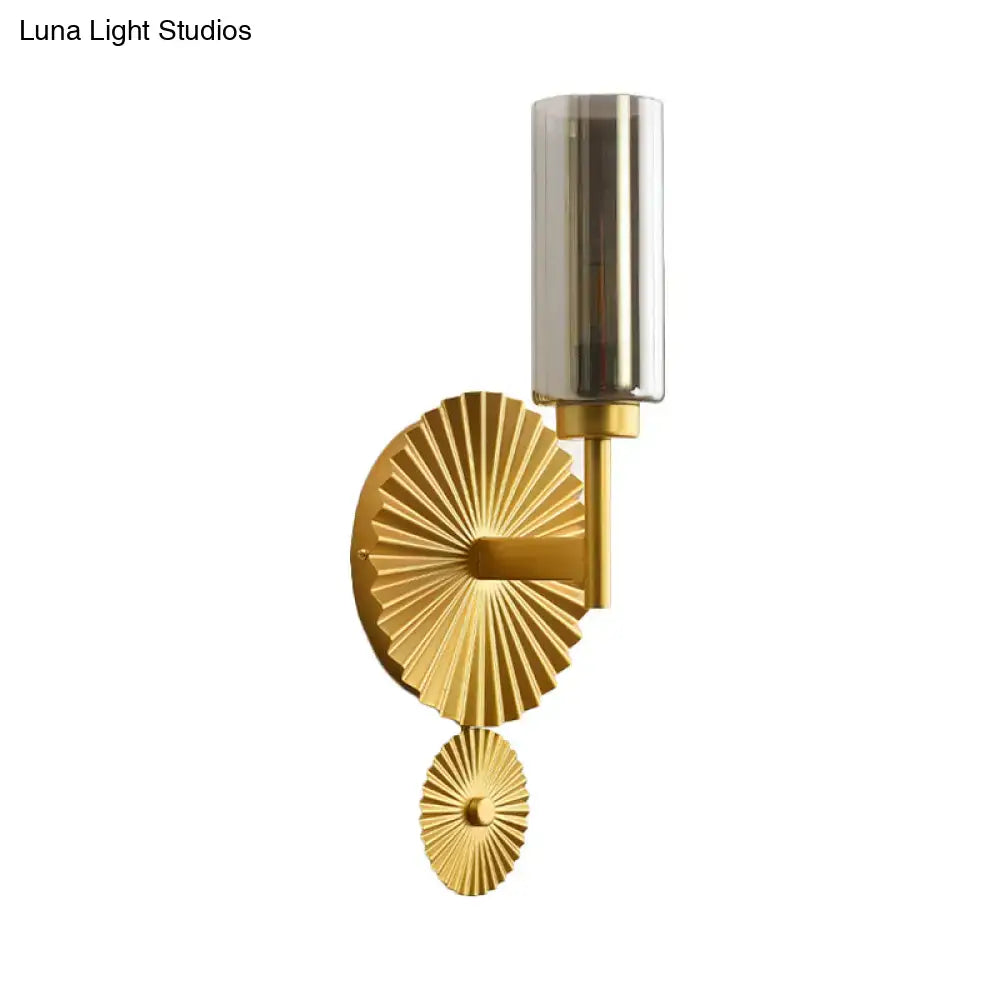 Brass Scalloped Amber Glass Sconce