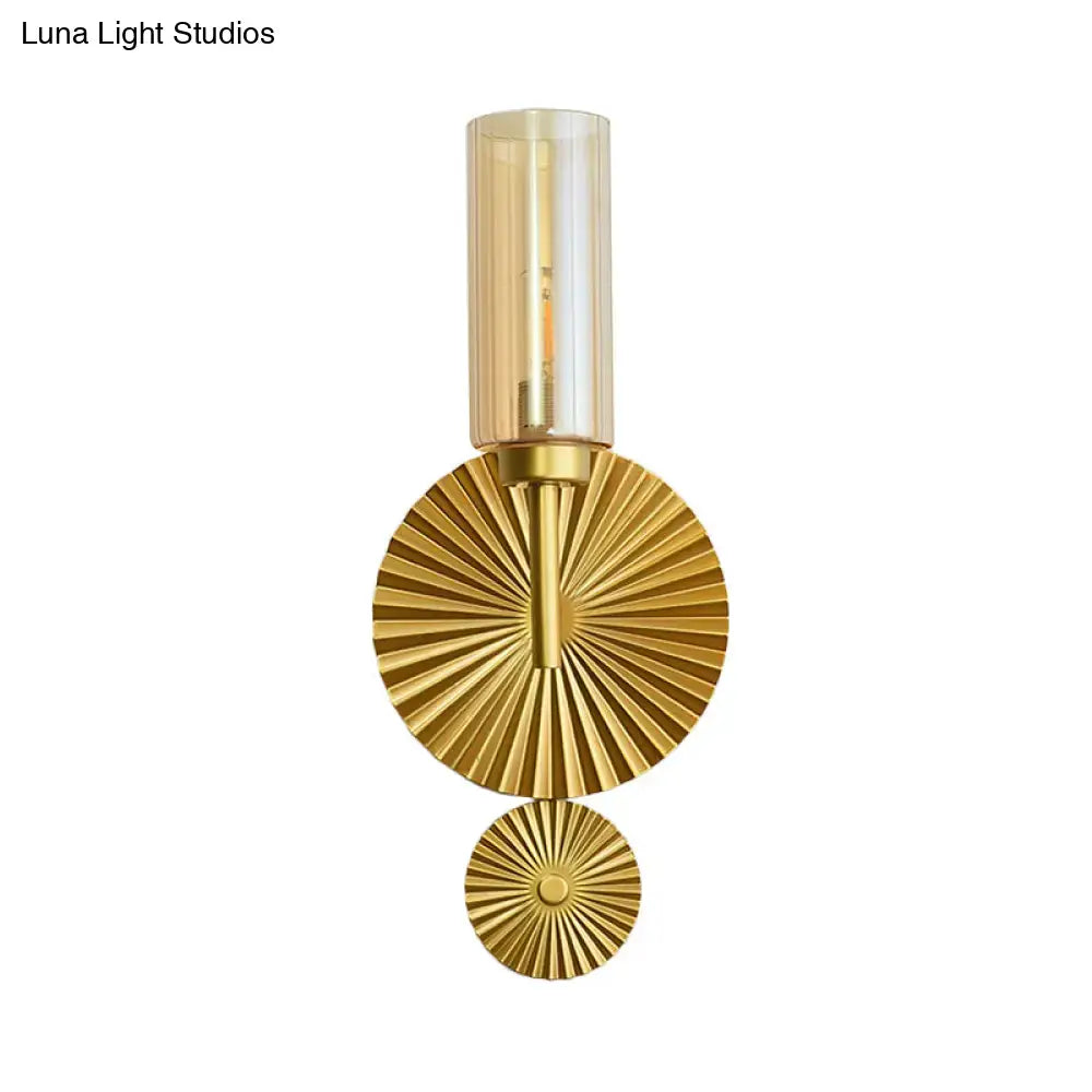 Brass Scalloped Amber Glass Sconce