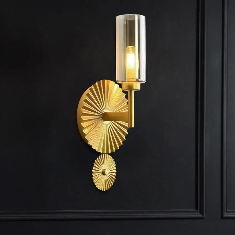 Brass Scalloped Amber Glass Sconce