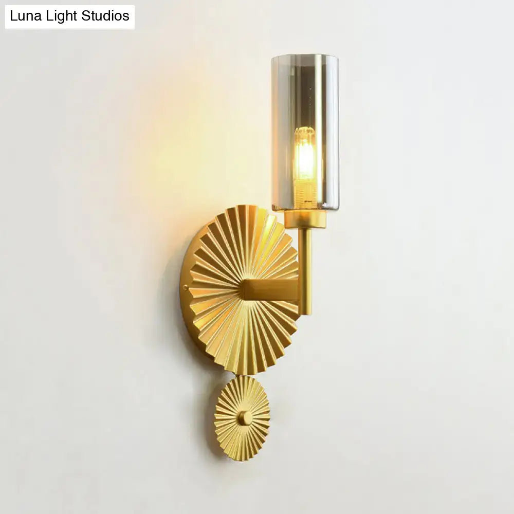 Brass Scalloped Amber Glass Sconce