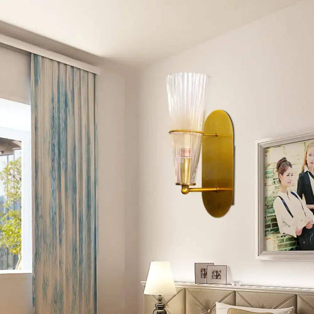 Brass Ribbed Glass Wall Lamp