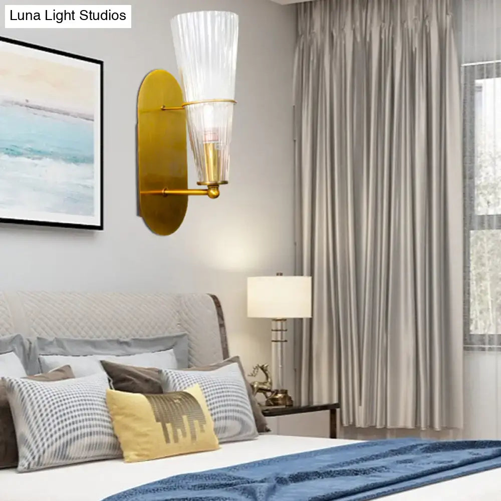 Brass Ribbed Glass Wall Lamp