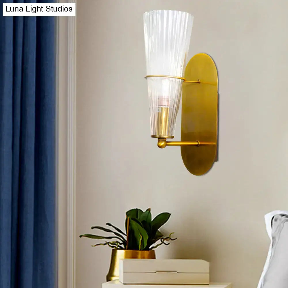Brass Ribbed Glass Wall Lamp
