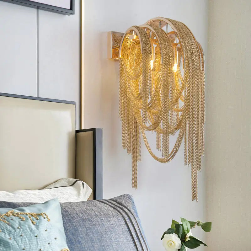Gold Silver Stacked Tassel Wall Sconce