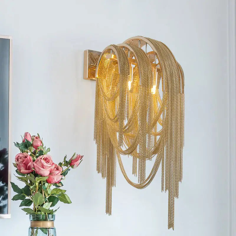 Gold Silver Stacked Tassel Wall Sconce