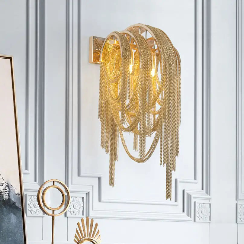 Gold Silver Stacked Tassel Wall Sconce