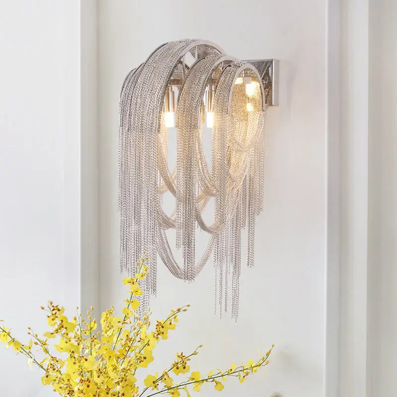 Gold Silver Stacked Tassel Wall Sconce