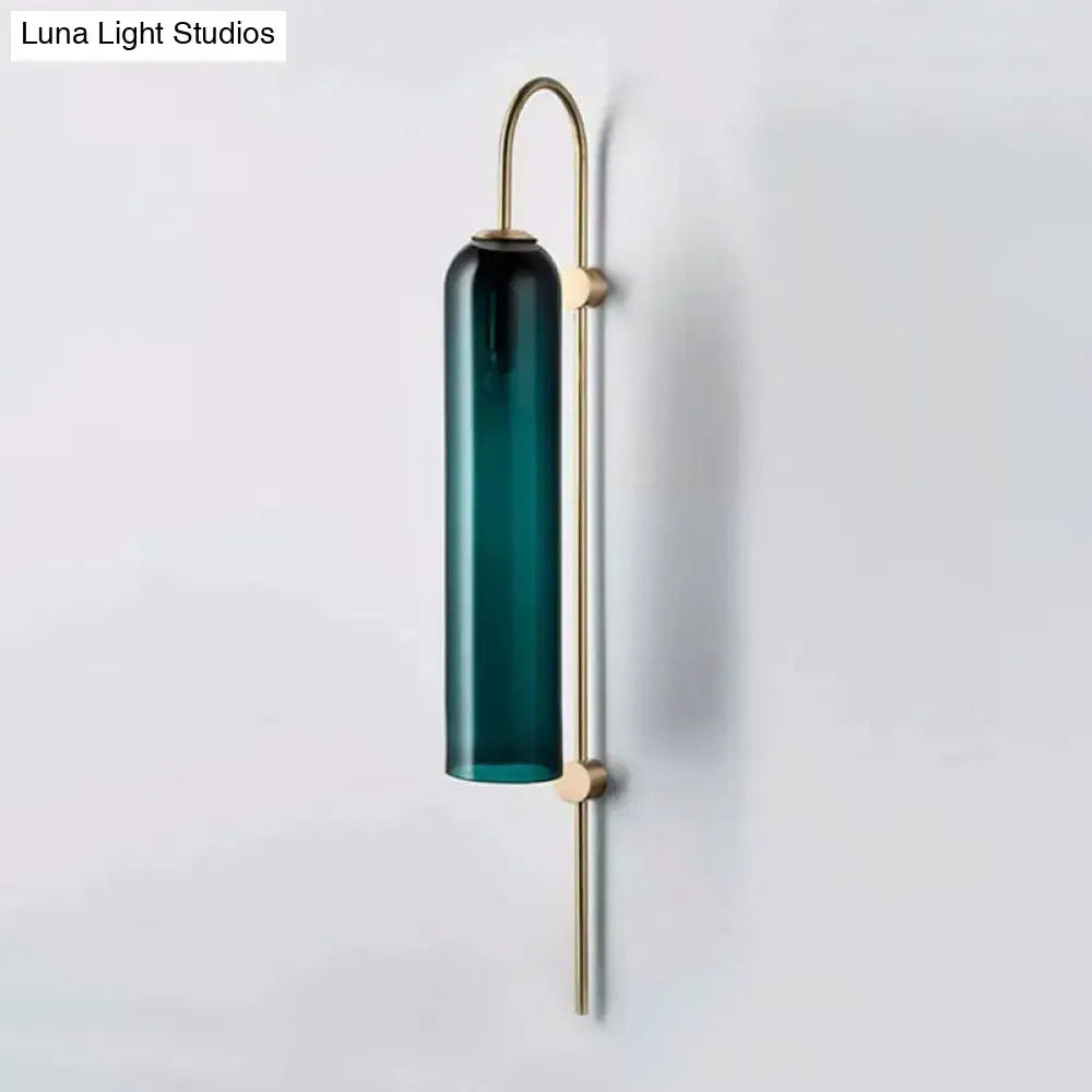 Brass Teal Glass Gooseneck Wall Sconce