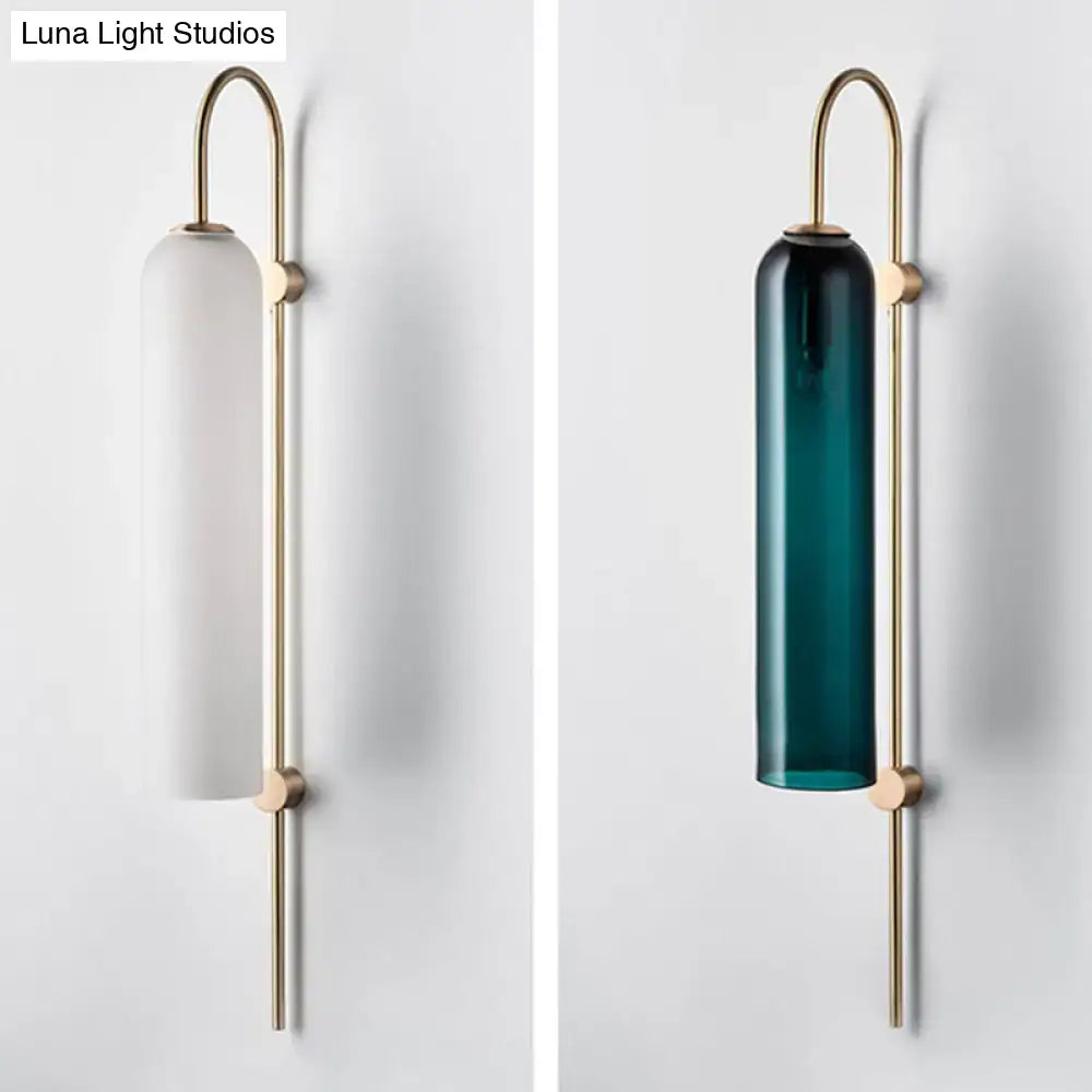 Brass Teal Glass Gooseneck Wall Sconce