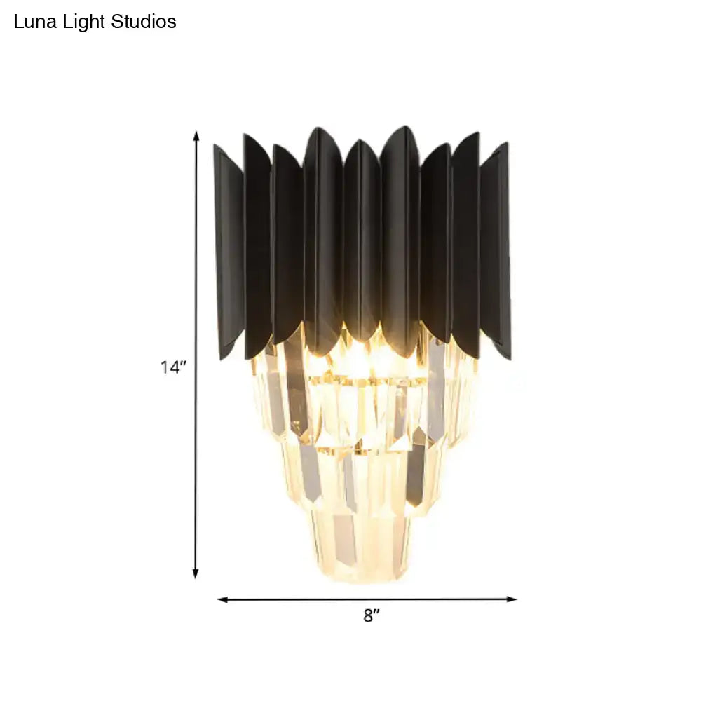 Black Crystal Cast Iron Tiered Sconce