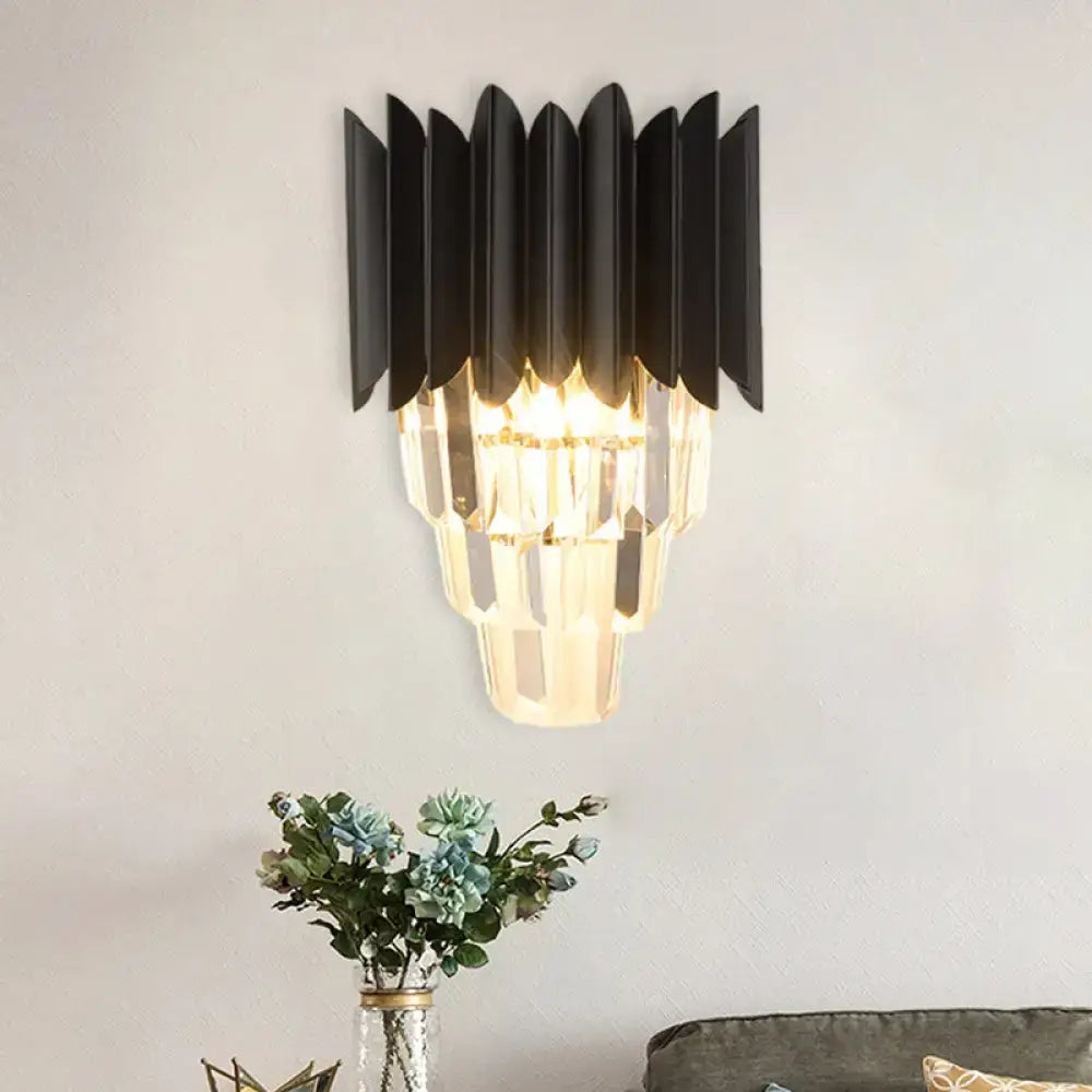 Black Crystal Cast Iron Tiered Sconce