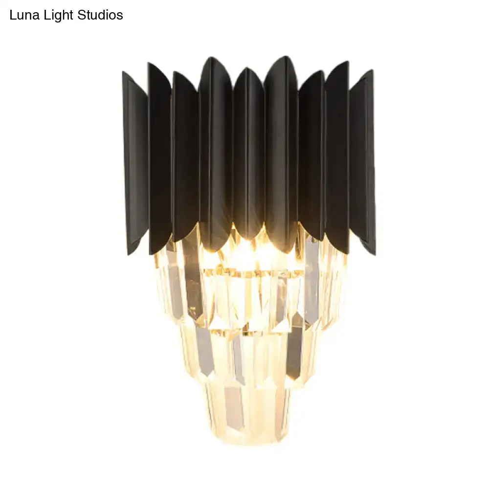 Black Crystal Cast Iron Tiered Sconce