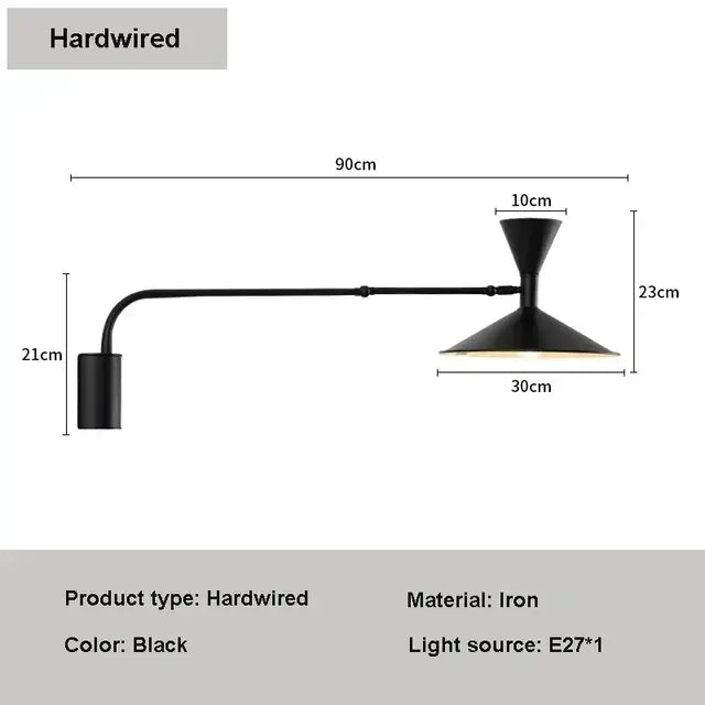 Black Long Arm Wall Lamp