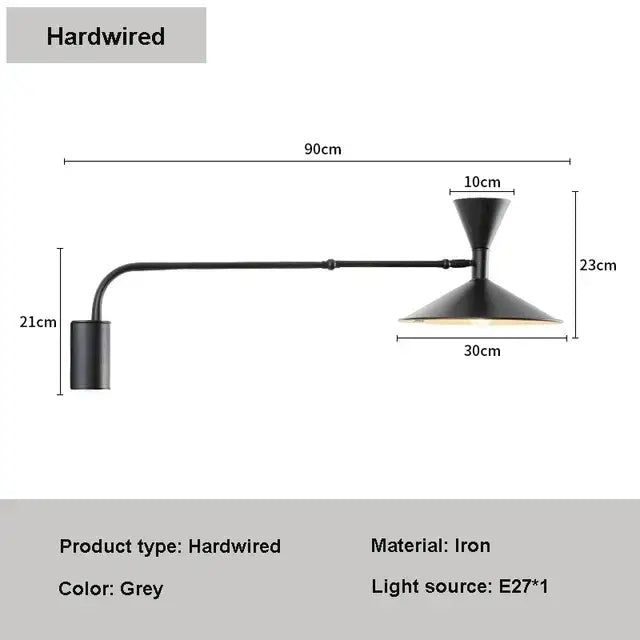 Black Long Arm Wall Lamp