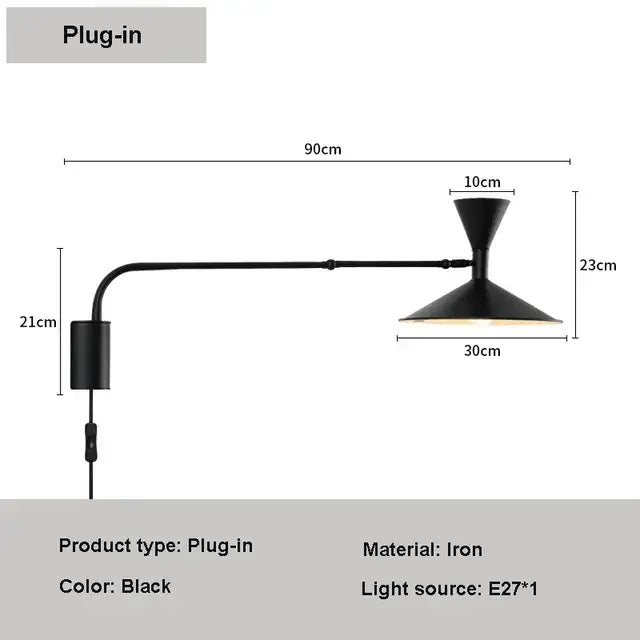 Black Long Arm Wall Lamp