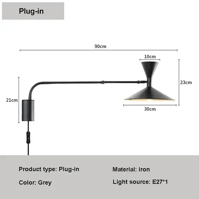 Black Long Arm Wall Lamp