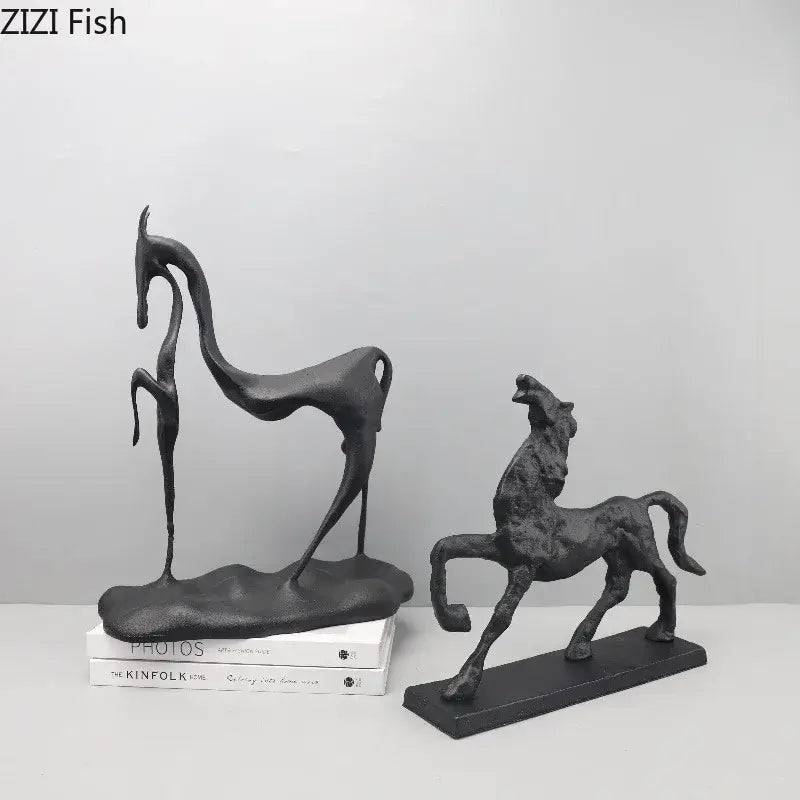 Black Cast Iron Horse Sculpture