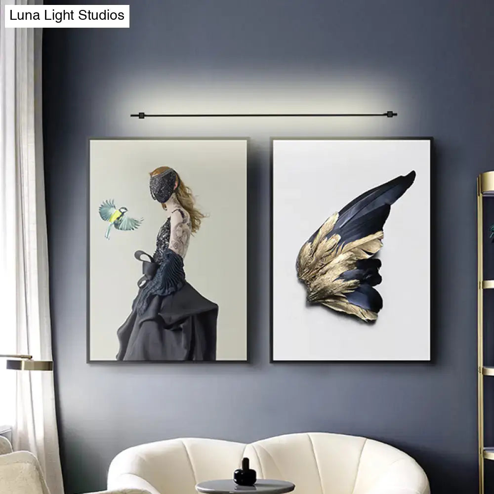 Black Gold Feather Lamp