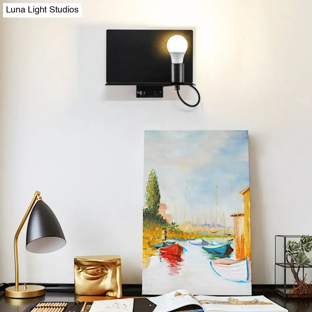 Black Metal Single-Bulb Study Wall Light