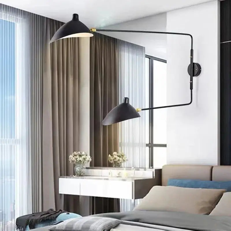 Black Adjustable Two-Arm Wall Lamp 180cm