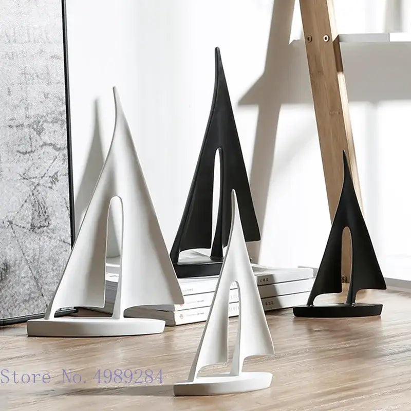 Black White Resin Sailboat