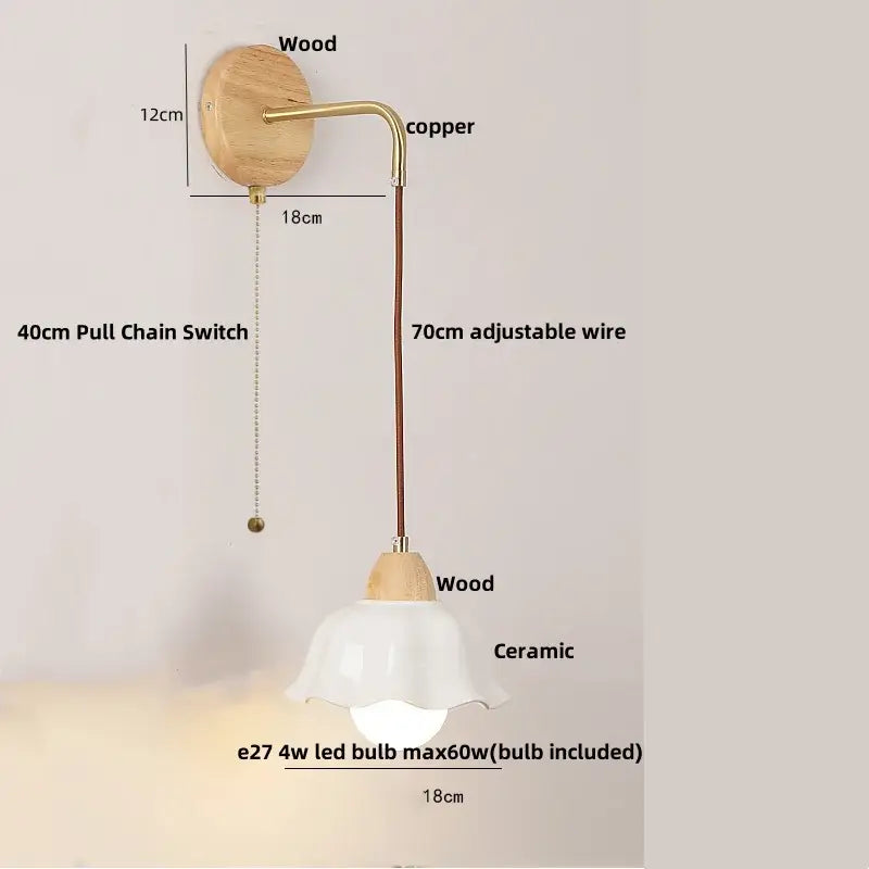 Brass Glass Pull-Chain Wall Light