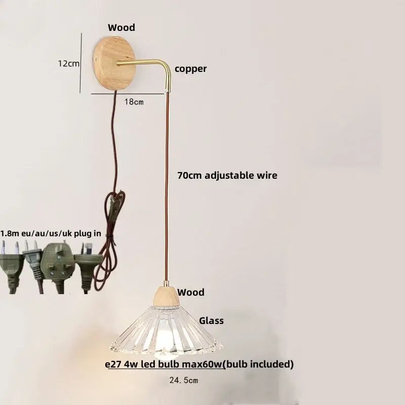 Brass Glass Pull-Chain Wall Light