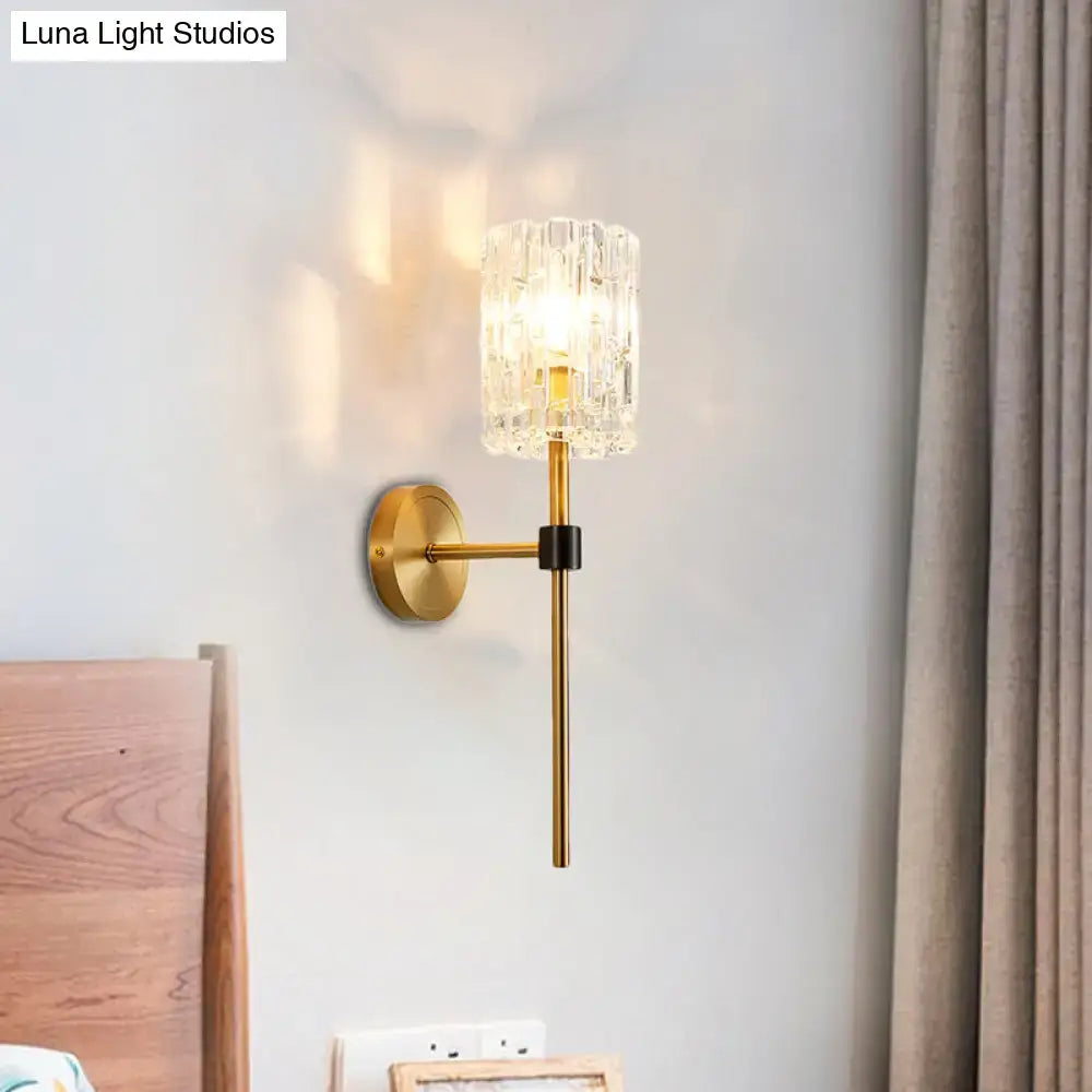 Brass Crystal Wall Sconce Slender Cylinder