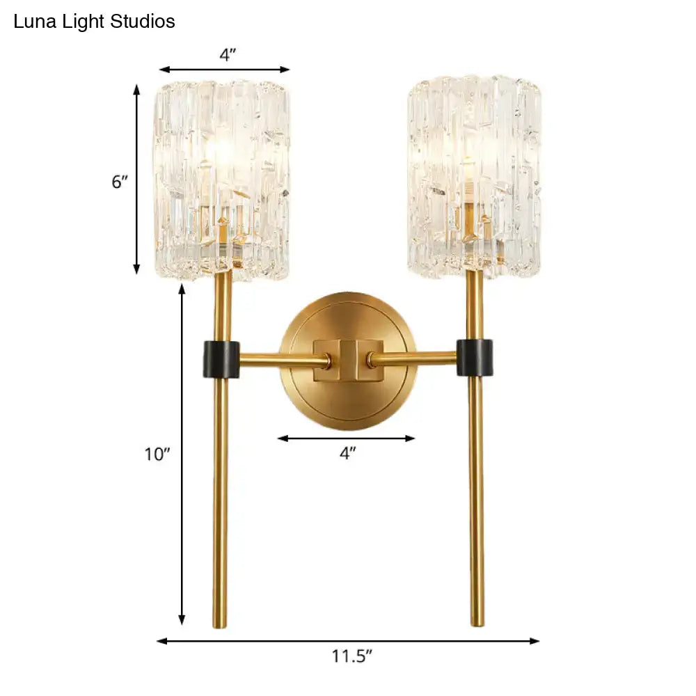 Brass Crystal Wall Sconce Slender Cylinder