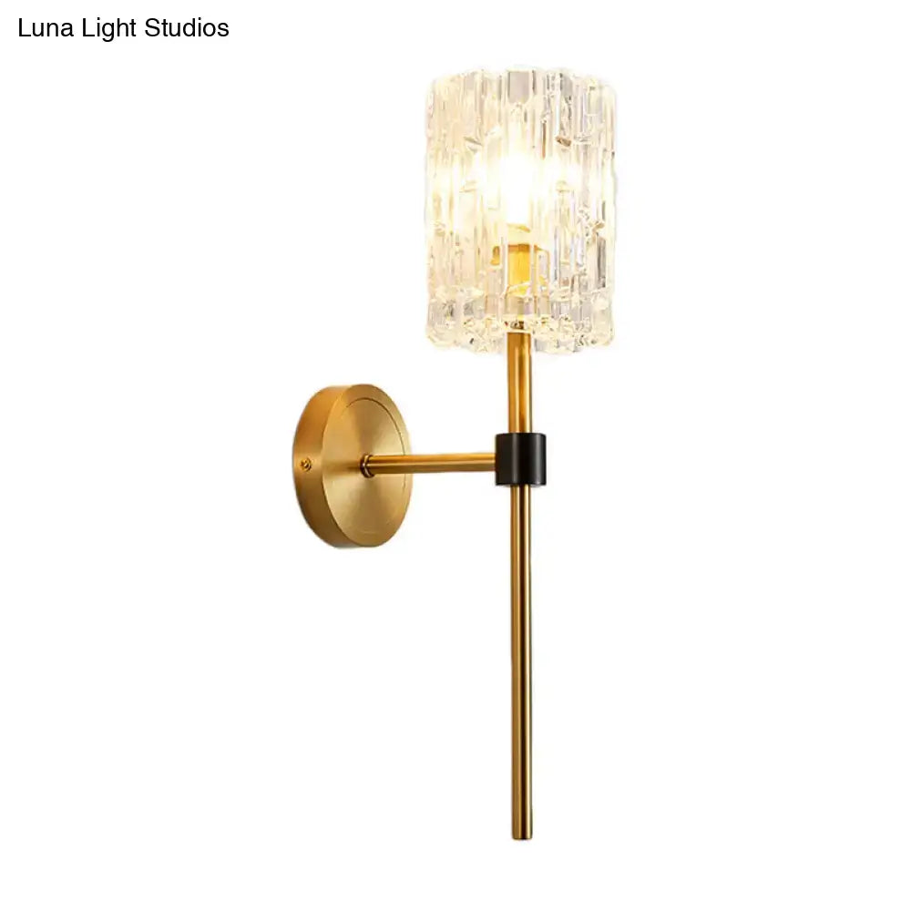 Brass Crystal Wall Sconce Slender Cylinder
