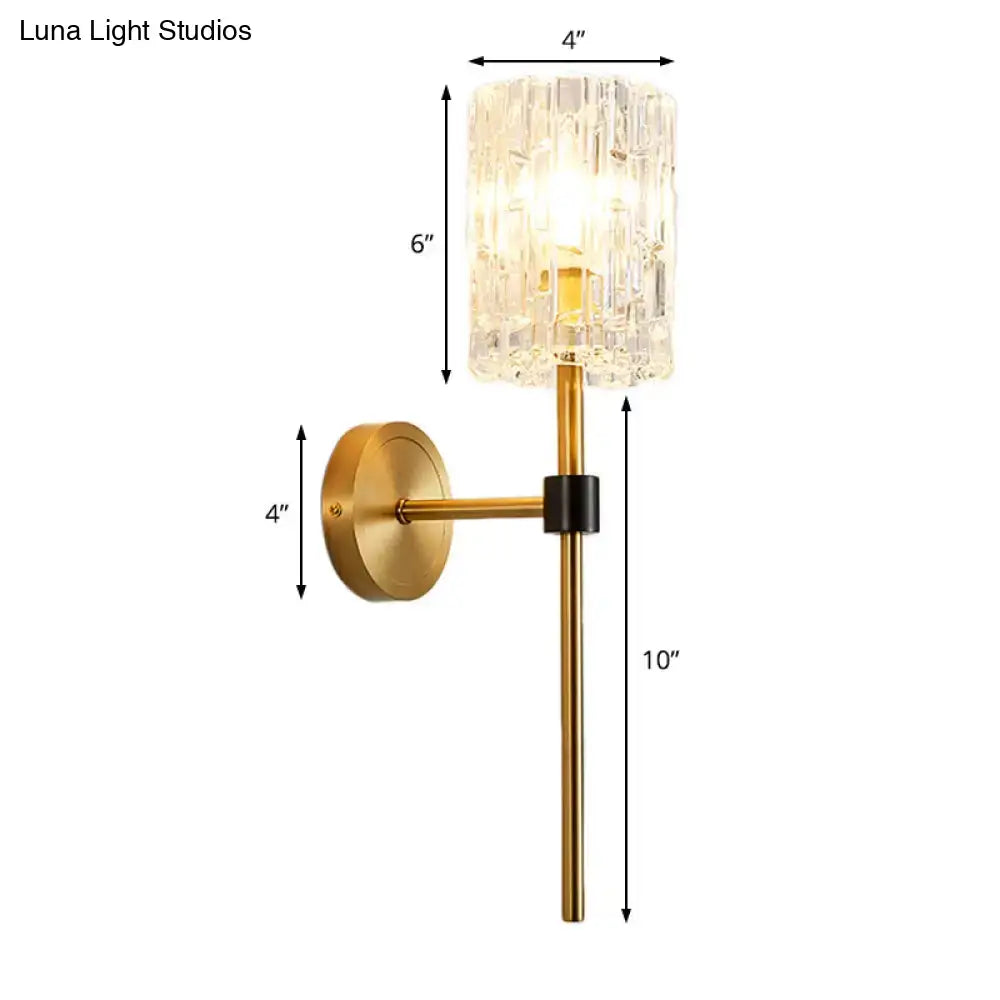 Brass Crystal Wall Sconce Slender Cylinder