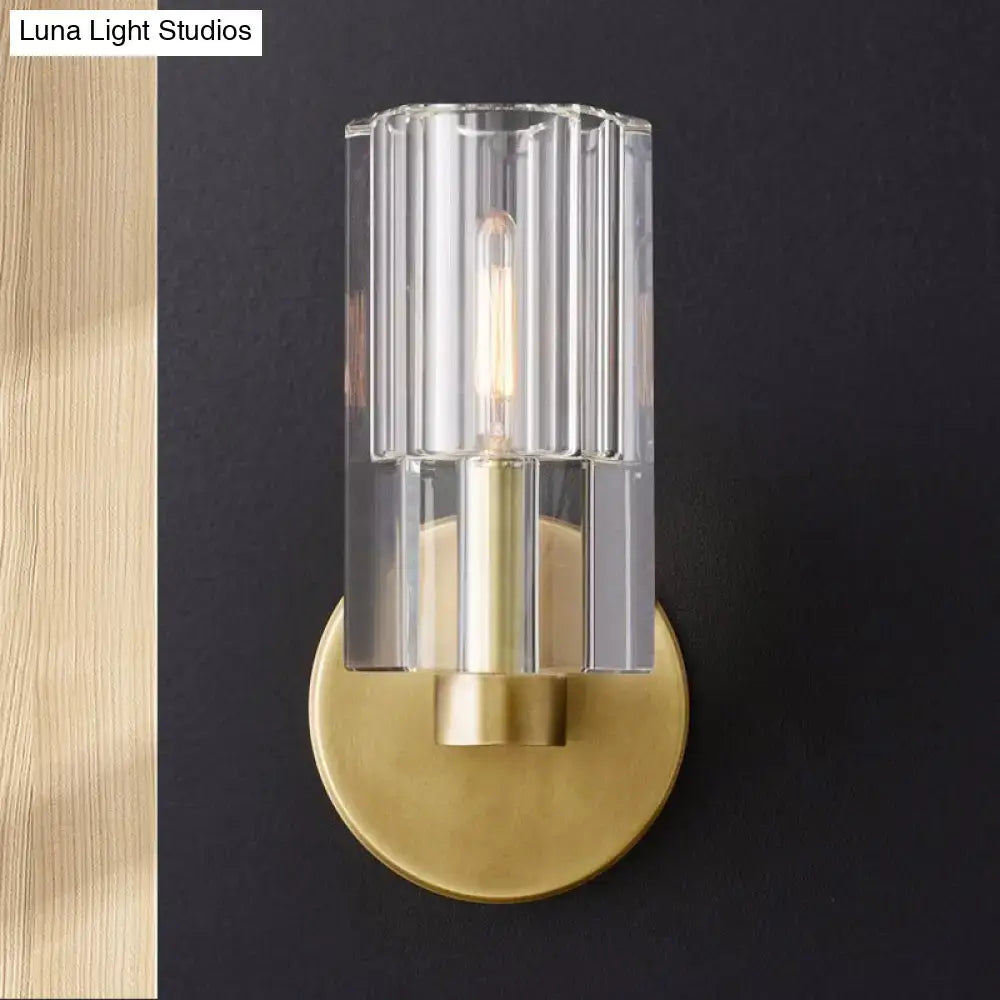 Brass Ribbed Glass Sconce