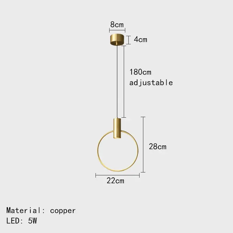 Gold Ring Chandelier Light Crafted from Copper