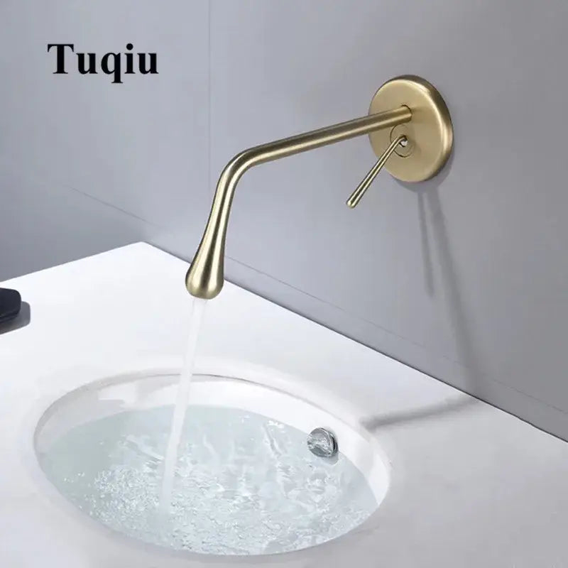 Brushed Gold Wall-Mounted Basin Faucet